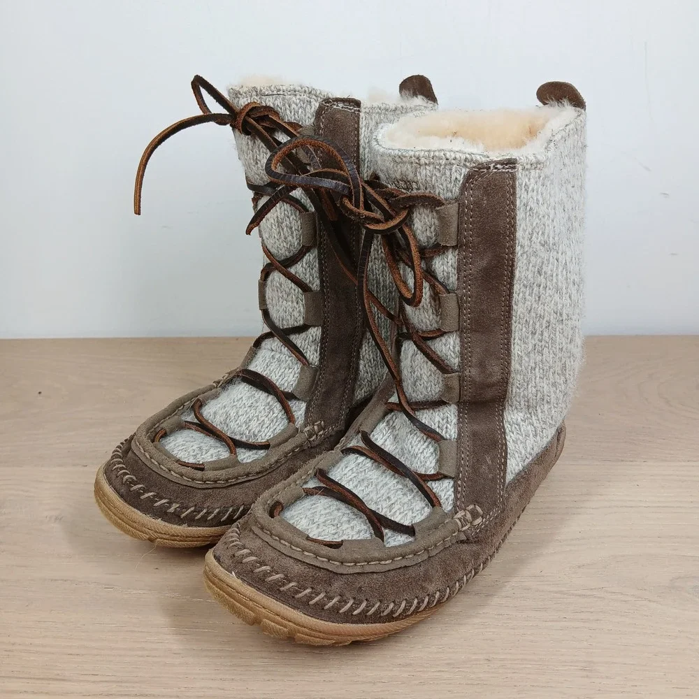 L.L. Bean Boots Womens 8 Brown Wool Leather Shearling Cozy Cabincore Winter